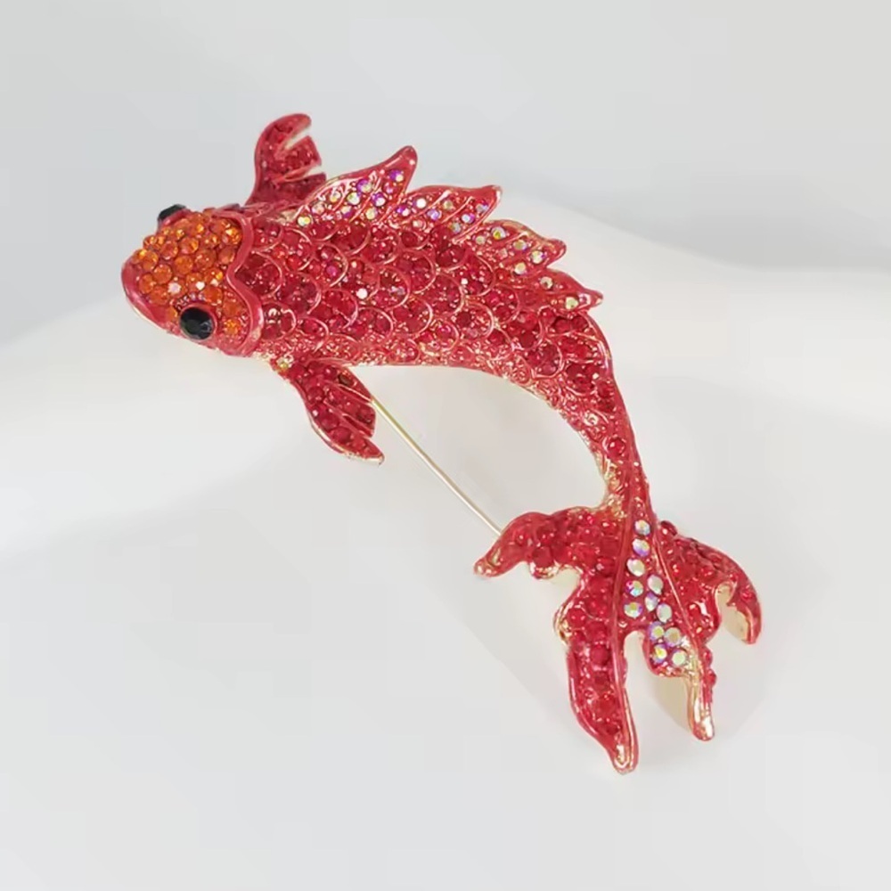 New! Red Crystal Fish Brooch – Sparkling Statement Pin, Luxury Animal